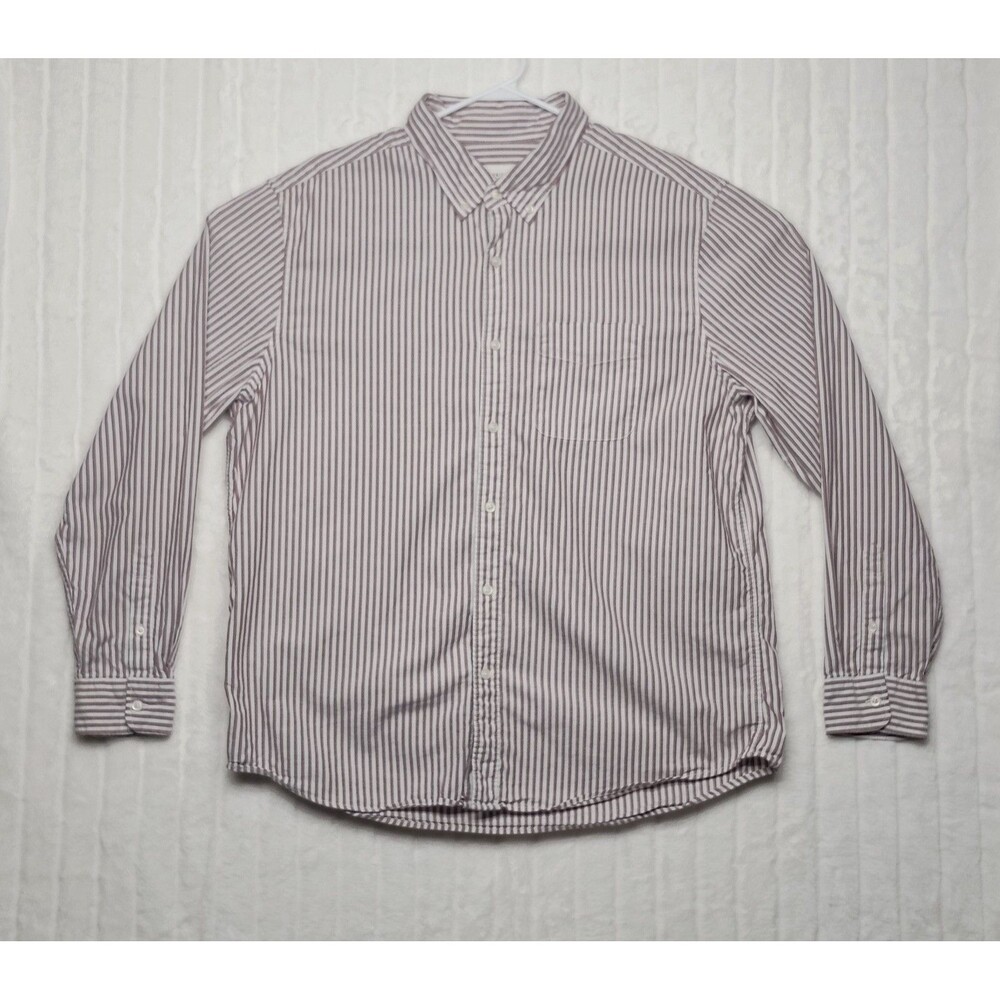 American Eagle Men's XL Red White Vertical Stripe Button-Down Casual Shirt Super
